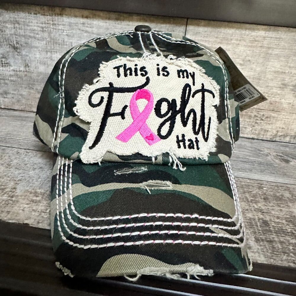 NWT KBETHOS Distressed This Is My Fight Breast Cancer Camo Baseball Cap